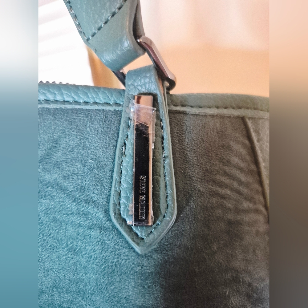 STEVE‎ MADDEN Teal Half Suede Bleticia Tote Bag Satchel Purse - Picture 6 of 9
